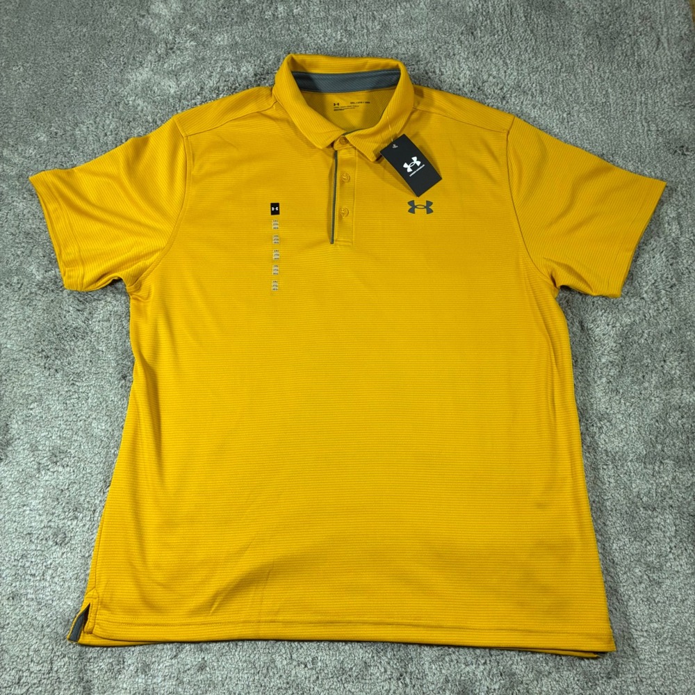 Under Armour UA Tech Polo Mens 2XL Yellow Gold Golf Shirt NWT 1290140-711